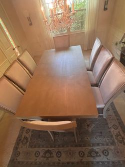 Cosmopolitan 9-pieces extendable dining table with chairs gray upholstered