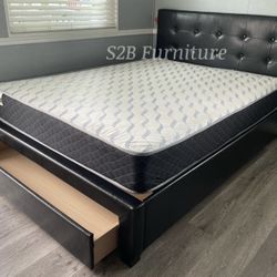 Queen Black Platform Bed With Ortho Mattress Included!!