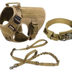 TACTICAL DOG HARNESS, COLLAR, AND LEASH COMPLETE SET