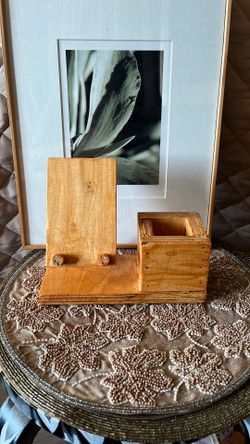 Hand made wooden phone & pen holder