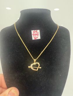 10K Yellow Gold Chain and Pendant For Wedding 3.9Gr 16 Inches Long