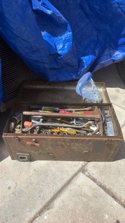 Vintage Metal Tool Box with Tools