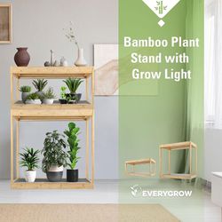 Bamboo Plant shelf with Grow Light, Plant Stand Indoor with 2 Sets of Adjustable Rack
