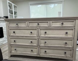 9-Drawer Wood Dresser in Whitewash Finish