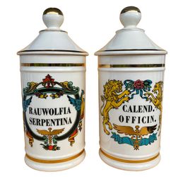 Vintage Jeanne Robinette 1950’s Apothecary Jars Decor Replica.  Set of 2