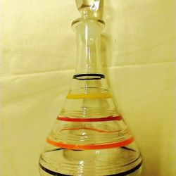 Decanter, Vintage Anchor Hocking Banded Rings Glass Multi-Color  11.5" x 6” diameter