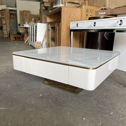 Hyrup Modern Square Storage Coffee Table with 2 Drawers Marble Countertop