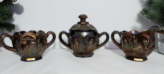 3 Vintage Northwood Amethyst Carnival Glass Singing  Birds  $100