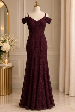 Burgundy Lace Off-Shoulder Mermaid Gown