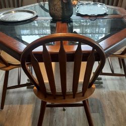 Wood And Glass Dining Table And 4 Chairs