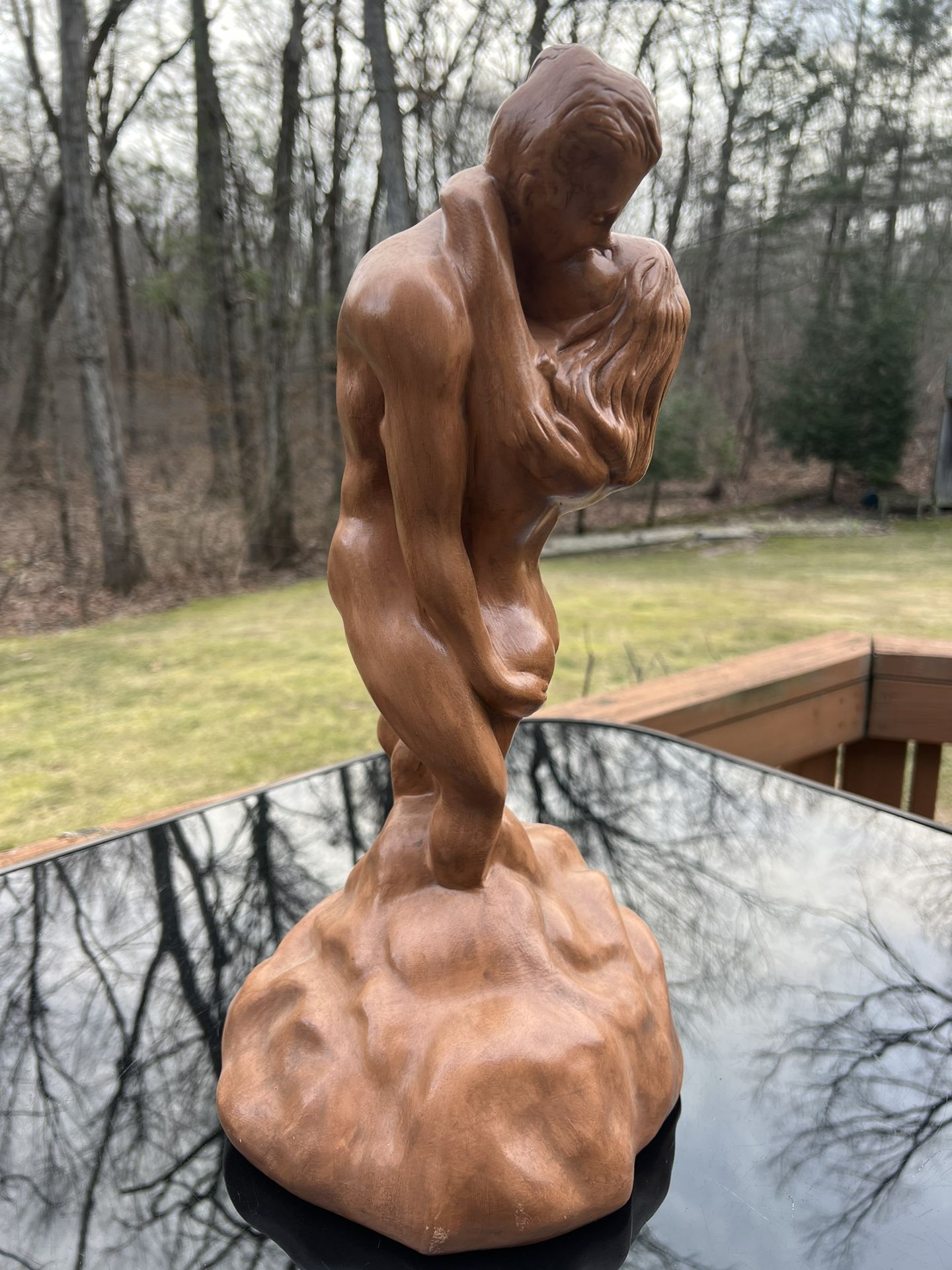 Vintage Man & Woman Embracing Sculpture Love Statue