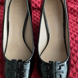 Tory Burch Black Leather Wedges Heels Size 5