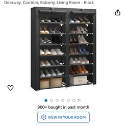 JIUYOTREE 7-Tier Shoe Storage Organizer with Dustproof Cover - Closet Cabinet Shelf Holds up to 28 Pairs - For Doorway, Corridor, Balcony, Living Room