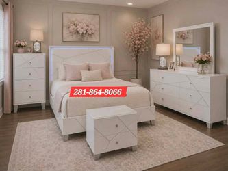 New white LED queen 7pc bedroom set