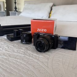 Sony ZV-E10 with (Sony 16-50mm F3.5-5.6 OSS Lens) extra batteries and tripod come free