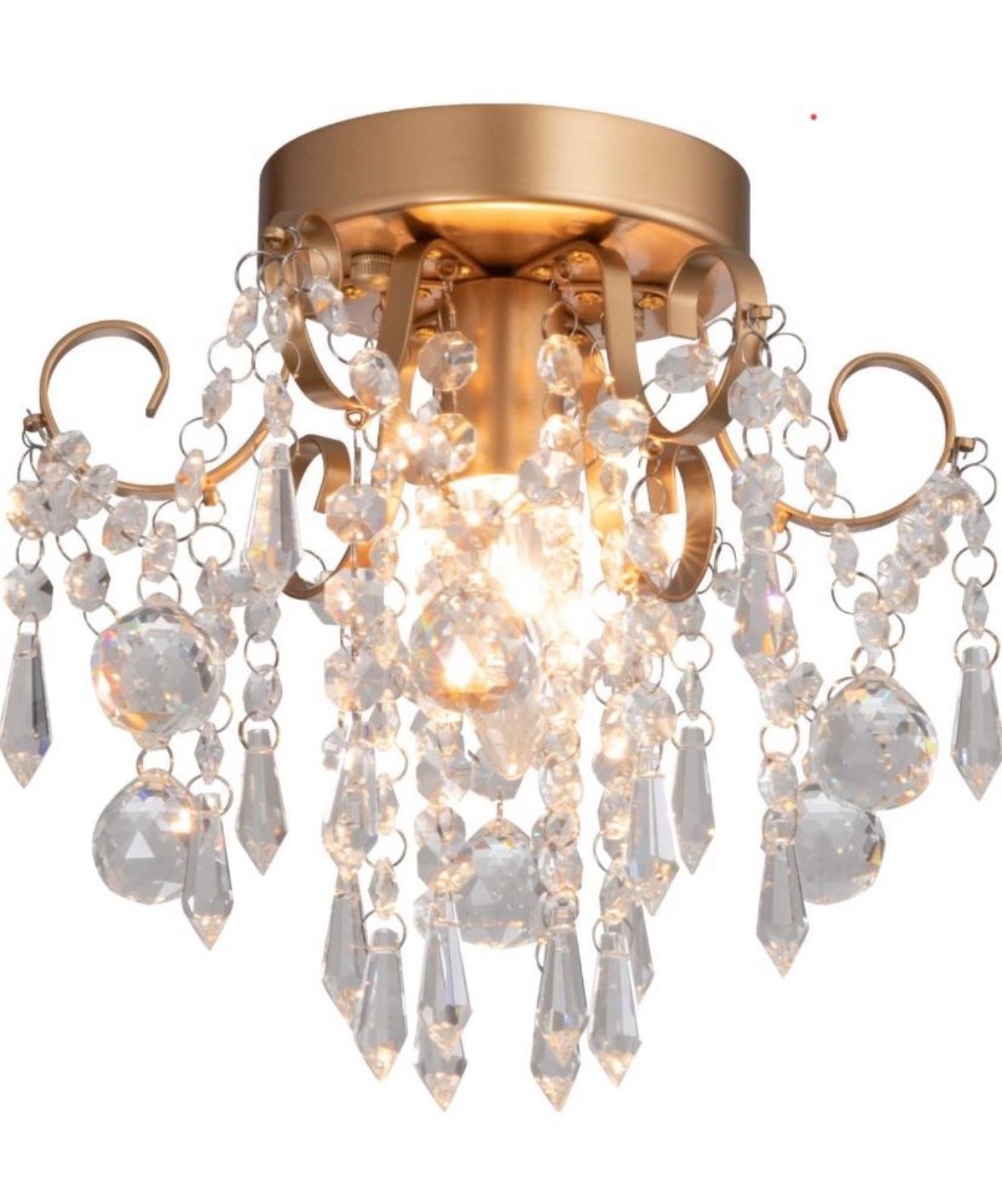 Mini Chandelier Crystal Ceiling Light,Small Flush Mount Gold