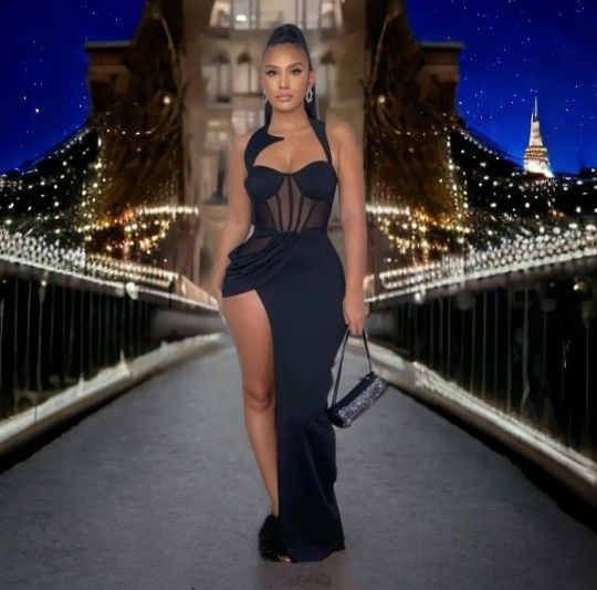 New Black Halter Dress with Split