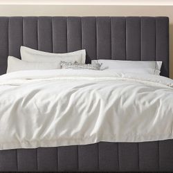 King Upholstered Bed Frame Gray As-is 