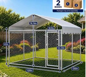 (H-2-31)HITTITE Extra Large Outdoor Dog Kennel, 10x10x6.56ft Anti-Rust Dog Kennel Outside with Roof, Galvanized Chain Link Dog Runs for Outside with S
