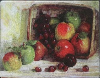 Fruit basket print on glass tray oil painting signed Carol R