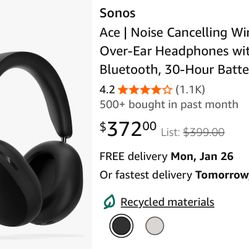 Sonos Ace | Noise Cancelling Wireless Over-Ear Headphones with Bluetooth