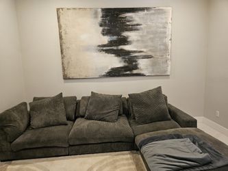 High End Moe's Home Collection Gray Corduroy Modular Sectional Couch