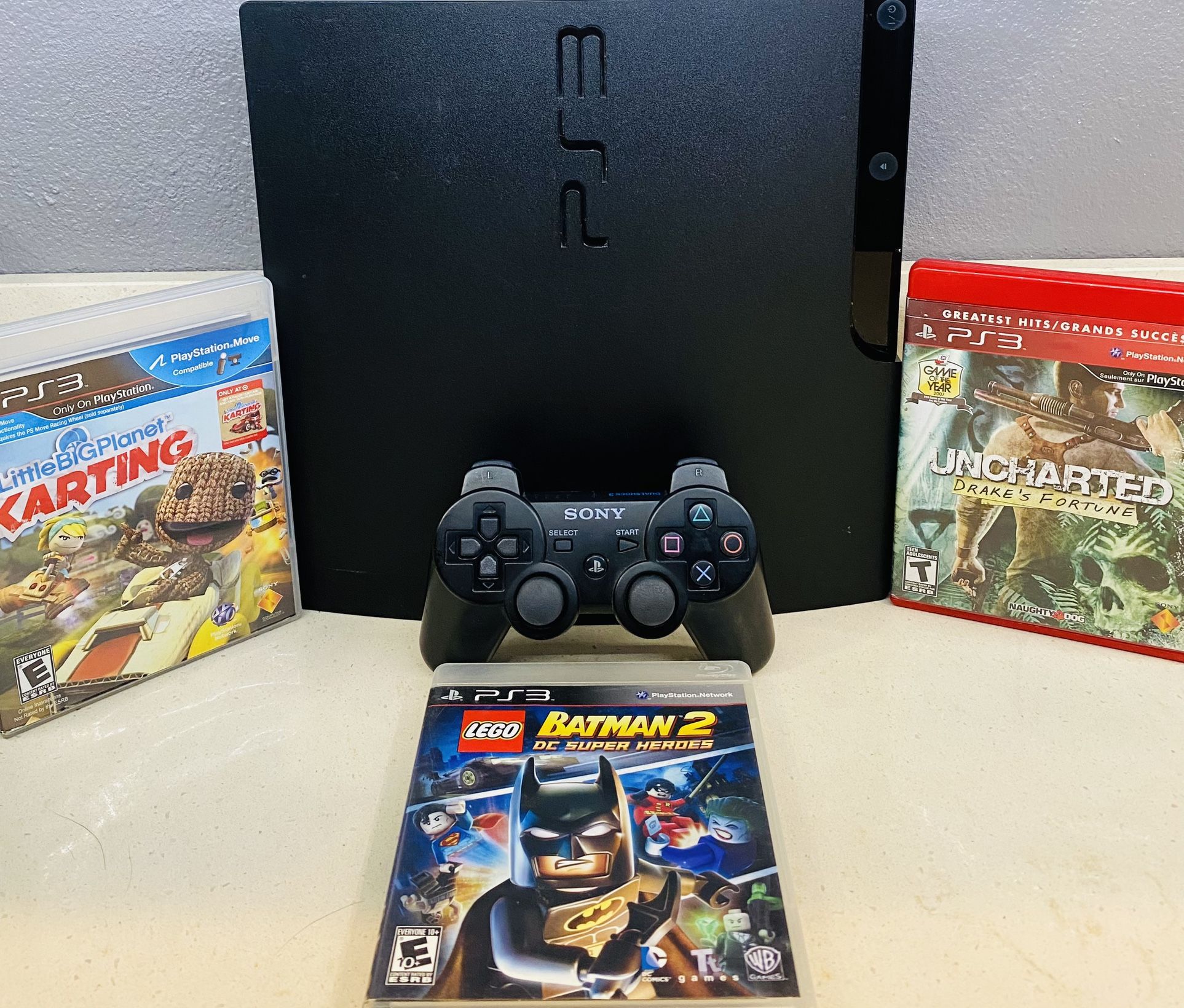 PlayStation 3 Slim Bundle (Controller+Cords+3 Game) Tested Authentic 