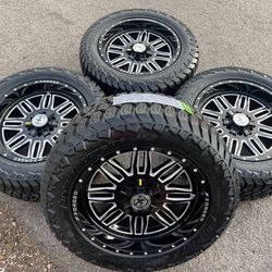 New 20” black off road wheels and New tires 20 Rims Rines negros Con Llantas Todo Terreno Ford F150 Bronco Ram Chevy Silverado GMC Sierra Toyota 22” R