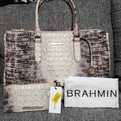 Authentic White and Black Brahmin with matching Wallet. 