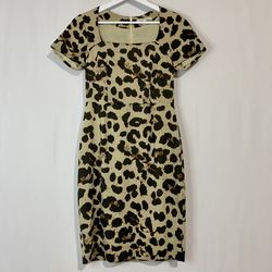 Banana Republic Women’s Short Sleeve Leopard Print Midi Dress Tan & Brown Size 2