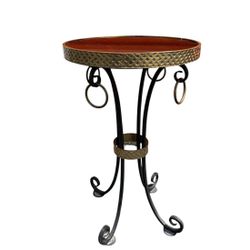 Vintage Iron + Brass Gueridon Accent Table with Black Granite Top