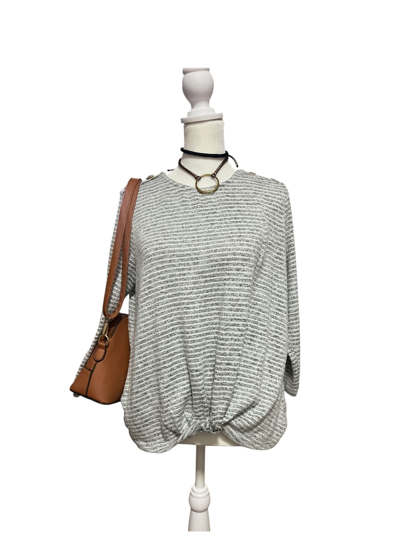 Casual Striped Gray Women's Top