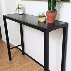 Black Long Rectangular Metal Pub High Top Slim Console Entryway Table Bar Entry Way