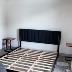 KING Headboard & Bedframe- Black Velvet with Silver Studs