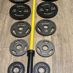 Beautiful BRAND NEW  Olympic Equipment: Bar And Full Set Of Weight Plates. Total Of 290 lbs