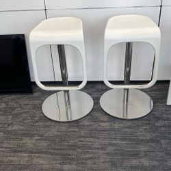 Set Of Two White And Chrome Swivel Adjustable Height Bar Stools Ikea