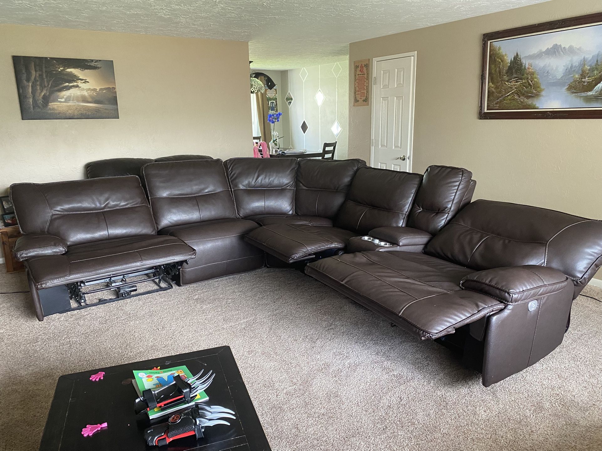 Faux Leather Espresso Reclining Sectional