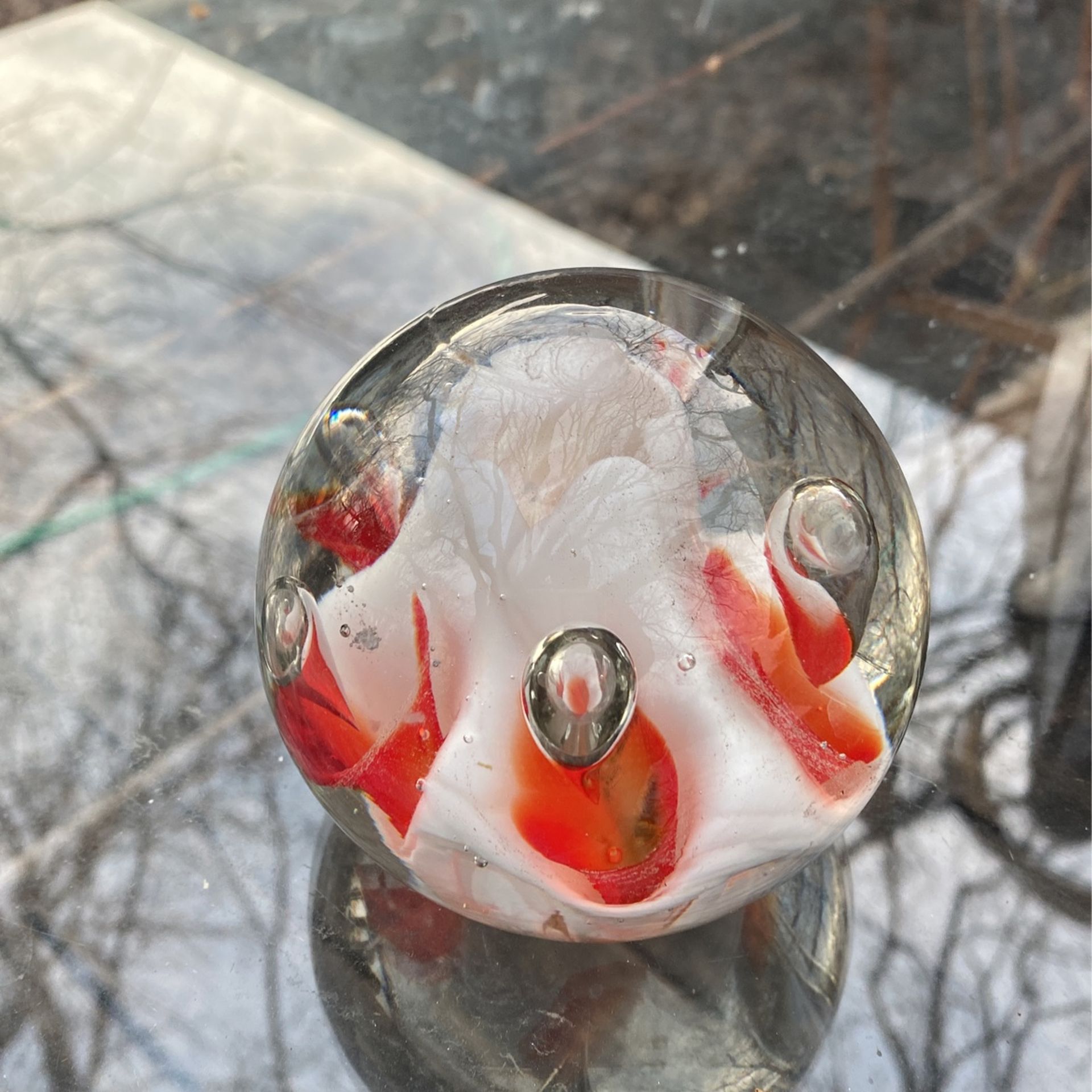 Crystal ball Paperweight orange and white design