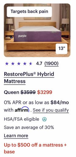 Purple RestorePlus Hybrid Mattress Queen