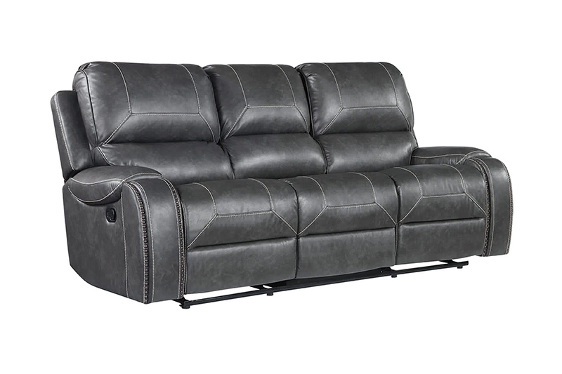 Gray Manual Recliner Sofa with Drop Down, USB, & Outlets