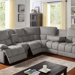 Brand New Super Plush Grey Power Reclining Sectional Sofa