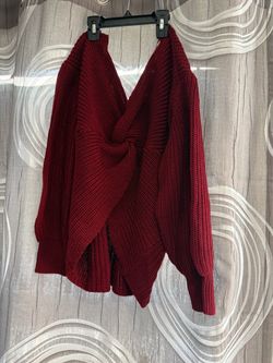 Burgundy Chunky Knit Wrap Sweater