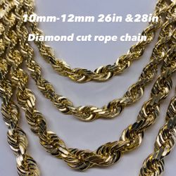 14K 10mm-12mm 26in &28in Diamond Cut Rope Chain Full Size Re-stock