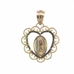 Woman’s Ladies 14k Tri Toned Rose White Yellow Gold 3/4” Inch Our Lady of Guadalupe Heart Charm Pendant for Necklace GP3135457