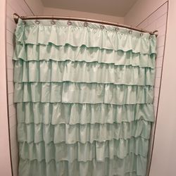 Mint Green Ruffle Shower Curtain W/ Diamond Hooks