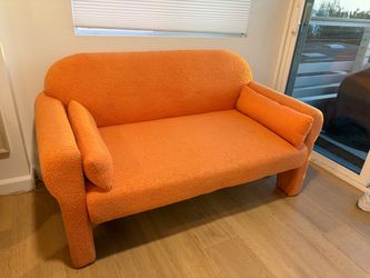 Vibrant Retro Orange Bouclé Loveseat Couch Sofa