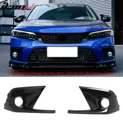 Fits 2022-2024 Honda Civic Round Holes Fog Light Bezels OE Style Covers Gloss Black