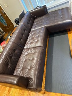 Brown Leather Tufted Sectional Sofa
