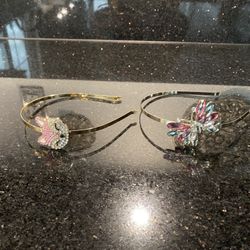 2 Kids Headbands Fox & Butterfly Glass Stones Enamel with Gold Plated Zinc Brass