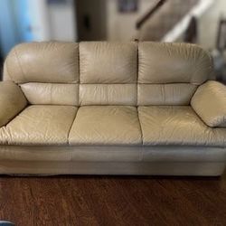 Sofa - Beige Leather 3 Seater